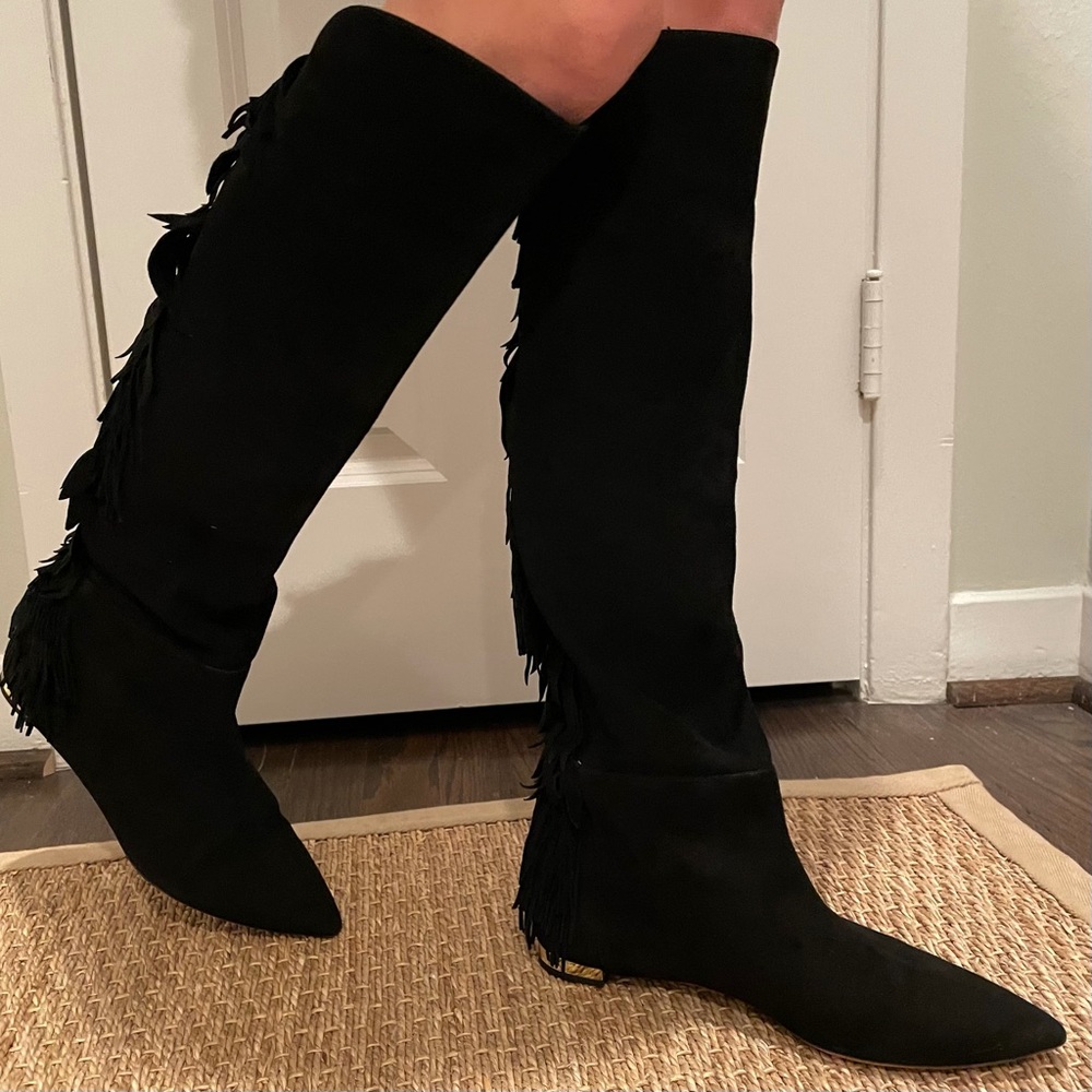 Aquazzura Suede “Jagger” Flat Fringe Boots